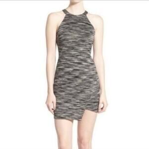 XS Astr gray & black marled space dye sleeveless bodycon cut out ruched dress